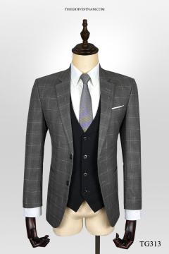 Bộ suit ghi xám caro hai nút TG313
